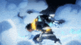 a couple of anime characters are fighting each other