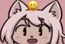 a cartoon character with a smiley face on top of her head .