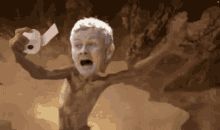 a naked man holding a roll of toilet paper