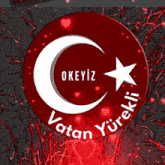 a red circle with a crescent moon and a star and the words vatan yureka on it