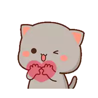 a cartoon cat holding a heart in its mouth