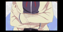 a close up of a person with their arms crossed and the word anime visible