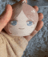 a person is holding a stuffed animal with a girl face on it