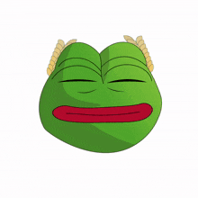 a green frog with a smiley face and a black eye with a diamond on it