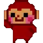 a pixel art of a red monkey with pink cheeks and a smile on its face .