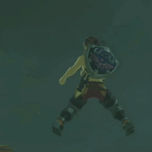 a video game character without a shirt is holding a sword in the water