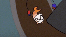 a cartoon character is walking down a road with a balloon in its mouth .
