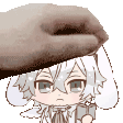 a hand is holding a cartoon character 's head in a pixel art .