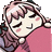 a pixel art drawing of a girl with her eyes closed and a pink shirt on .