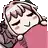 a pixel art drawing of a girl with her eyes closed and a pink shirt on .