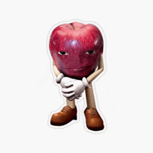 a sticker of an apple with arms and legs and a face
