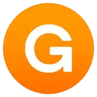 an orange circle with a white letter g inside