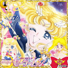 a picture of pretty guardian sailor moon with a cat in the background