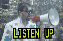 listen up listen shout attention megaphone