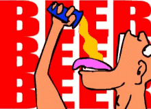 a cartoon of a man drinking beer from a can