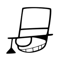 a black and white drawing of a man wearing a top hat