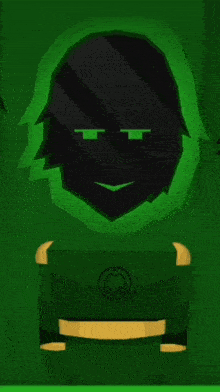 a cartoon drawing of a green superhero with two stars on his face