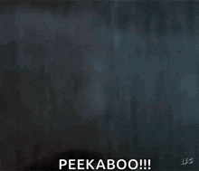 a close up of a man 's face with the words peekaboo written below it