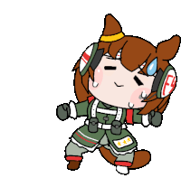 a cartoon drawing of a girl wearing headphones with the letter f on her head