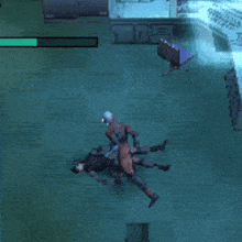 a video game screen shows a man laying on the ground