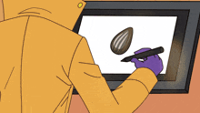 a cartoon drawing of a person using a pen on a screen