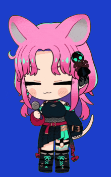 a drawing of a girl with pink hair and ears