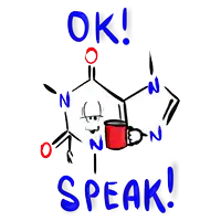 a chemical structure with a red cup and the words ok speak