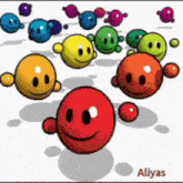 a bunch of colorful smiley faces with the name aliyas below them