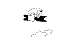 a black and white drawing of a person flying in the air
