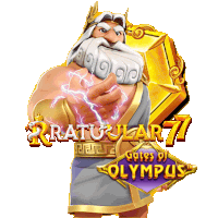 an advertisement for gates of olympus with a cartoon of zeus holding a lightning bolt