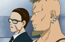a man with a mohawk and a man with earrings on his ears