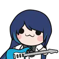 a cartoon of a girl with long blue hair holding a guitar