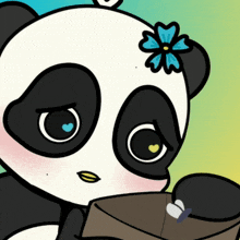 a cartoon panda bear with a flower in its hair