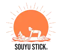 a logo for souyu stick shows a person doing yoga