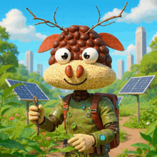 a cartoon character with antlers made out of nuts and rice