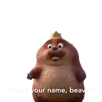 a cartoon beaver wearing a crown is asking what 's your name beaver