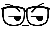 a black and white drawing of a pair of glasses with an angry face