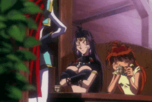 two anime characters sitting at a table drinking tea