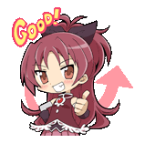 a cartoon girl with red hair is giving a thumbs up and says good .