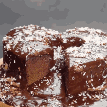 a chocolate cake with coconut sprinkles and a slice missing