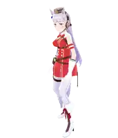 a cartoon girl in a red dress and white boots