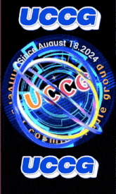 a logo for uccg shows a blue circle and the date of august 18 2024