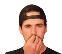 a man with a tattoo on his finger is wearing a hat