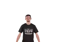 a man wearing a shirt that says mepa holds a frame