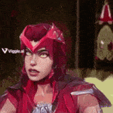 a painting of a woman in a red costume with a viggle.ai watermark
