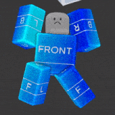 a blue block with the word front written on it