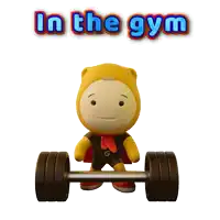 a cartoon character is lifting a barbell with the words in the gym behind him