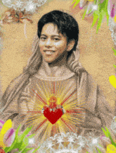 a painting of a man with a heart in his hands