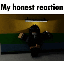 a picture of a person with the words my honest reaction below them