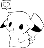 a black and white drawing of a pikachu with a heart shaped speech bubble above it